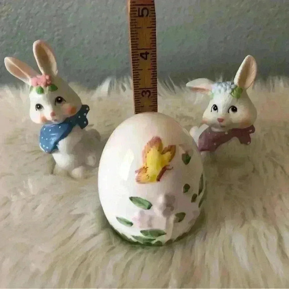 VTG lot of easter figurines bunnies plus egg with basket - Picture 3 of 5